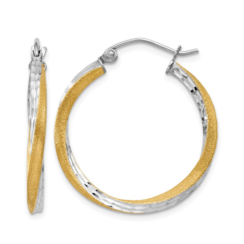 14k & Rhodium Diamond-cut 2.5mm Twisted Hoop Earrings, 25 x 2.5 mm