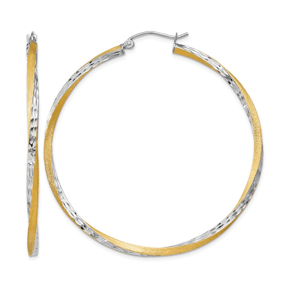 14k & Rhodium Diamond-cut 2.5mm Twisted Hoop Earrings, 50 x 2.5 mm