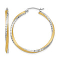 14k & Rhodium Diamond-cut 2.5mm Twisted Hoop Earrings, 35 x 2.5 mm