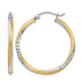14k & Rhodium Diamond-cut 2.5mm Twisted Hoop Earrings, 30 x 2.5 mm