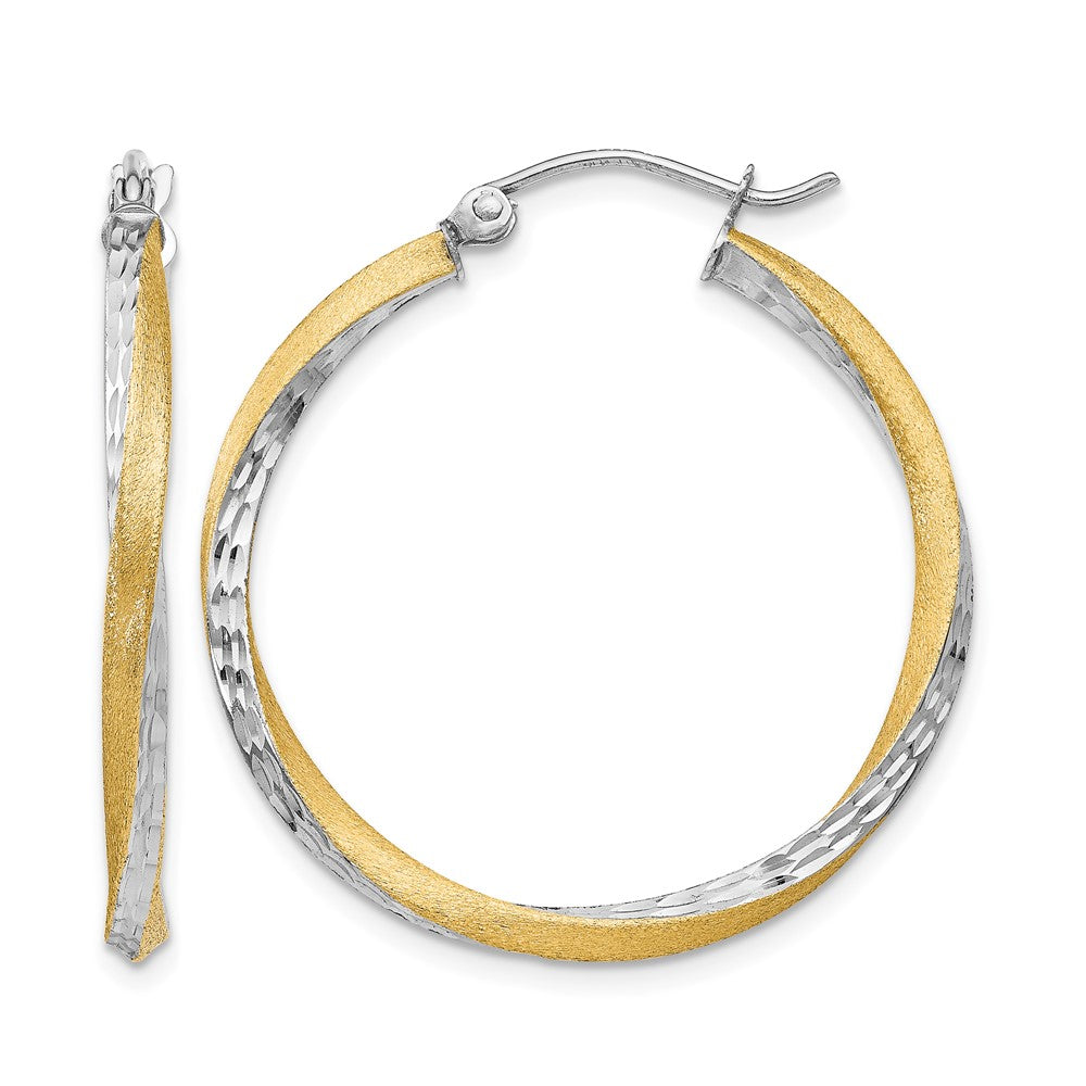 14k & Rhodium Diamond-cut 2.5mm Twisted Hoop Earrings, 30 x 2.5 mm