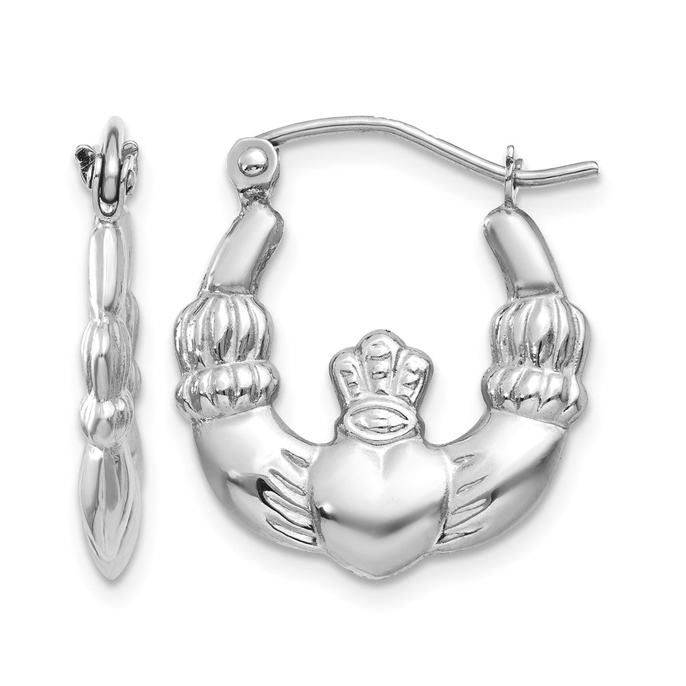 14k White Gold Claddagh Hoop Earrings, 19.25 x 3 mm