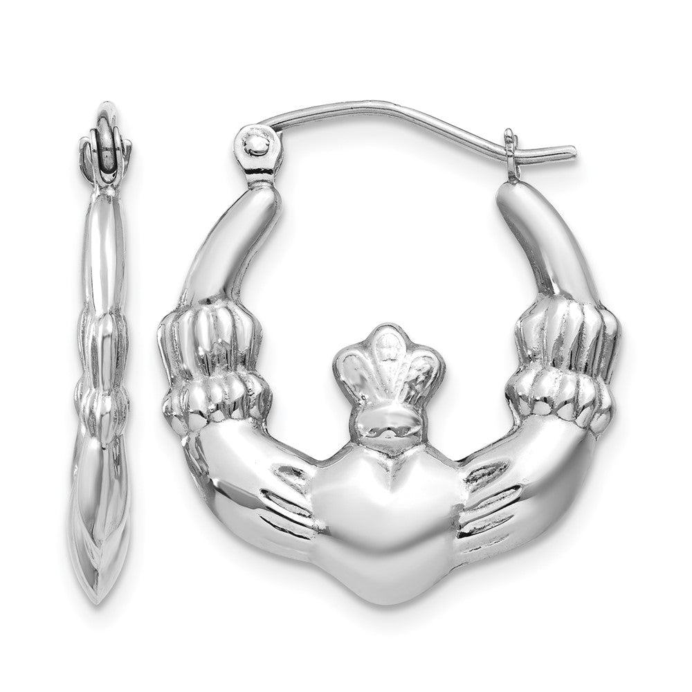 14k White Gold Claddagh Hoop Earrings, 22.25 x 2.75 mm