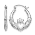 14k White Gold Claddagh Hoop Earrings, 23 x 3.5 mm