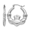 14k White Gold Claddagh Hoop Earrings, 25.75 x 4 mm