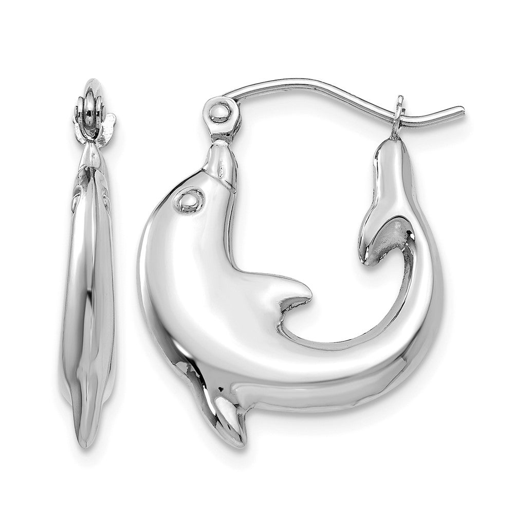 14k White Gold Polished Dolphin Hoop Earrings, 22.75 x 3.75 mm