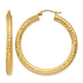 14k 4x40mm Diamond-cut Round Tube Hoop Earrings, 40 x 4 mm, 3.5 g