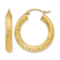 14k 4x25mm Diamond-cut Round Tube Hoop Earrings, 25 x 4 mm