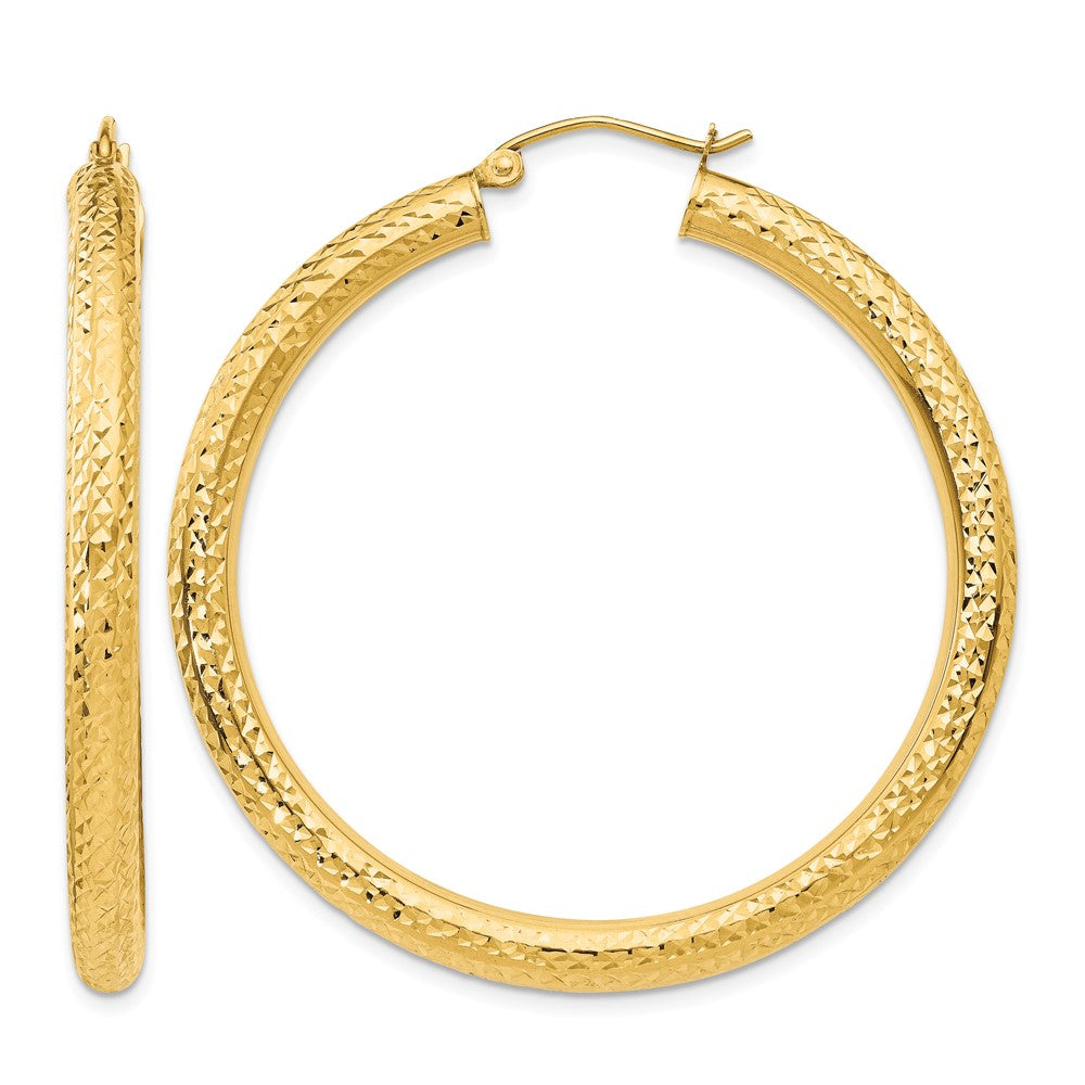 14k 4x45mm Diamond-cut Round Tube Hoop Earrings, 45 x 4 mm