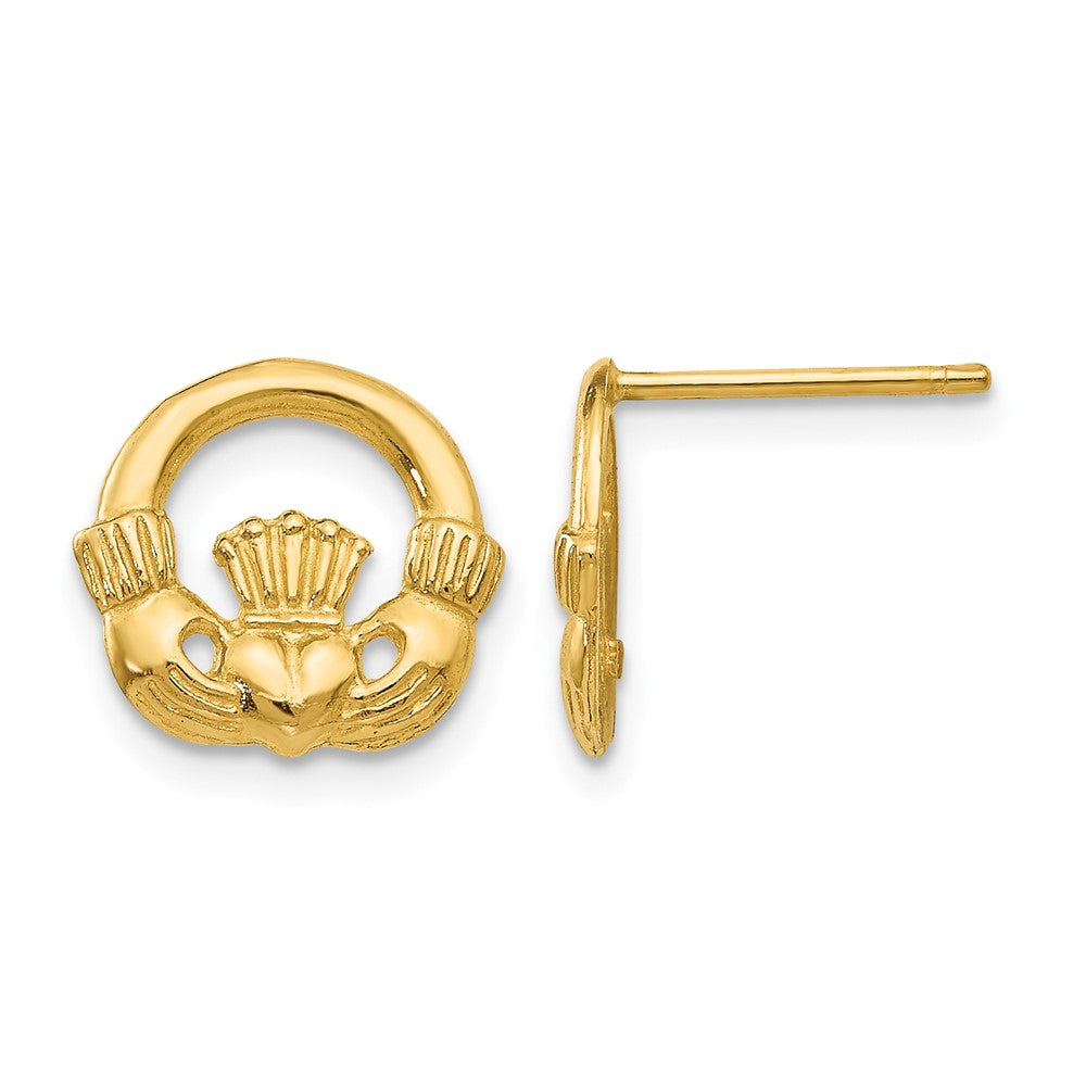 14k Claddagh Post Earrings, 10 x 11 mm