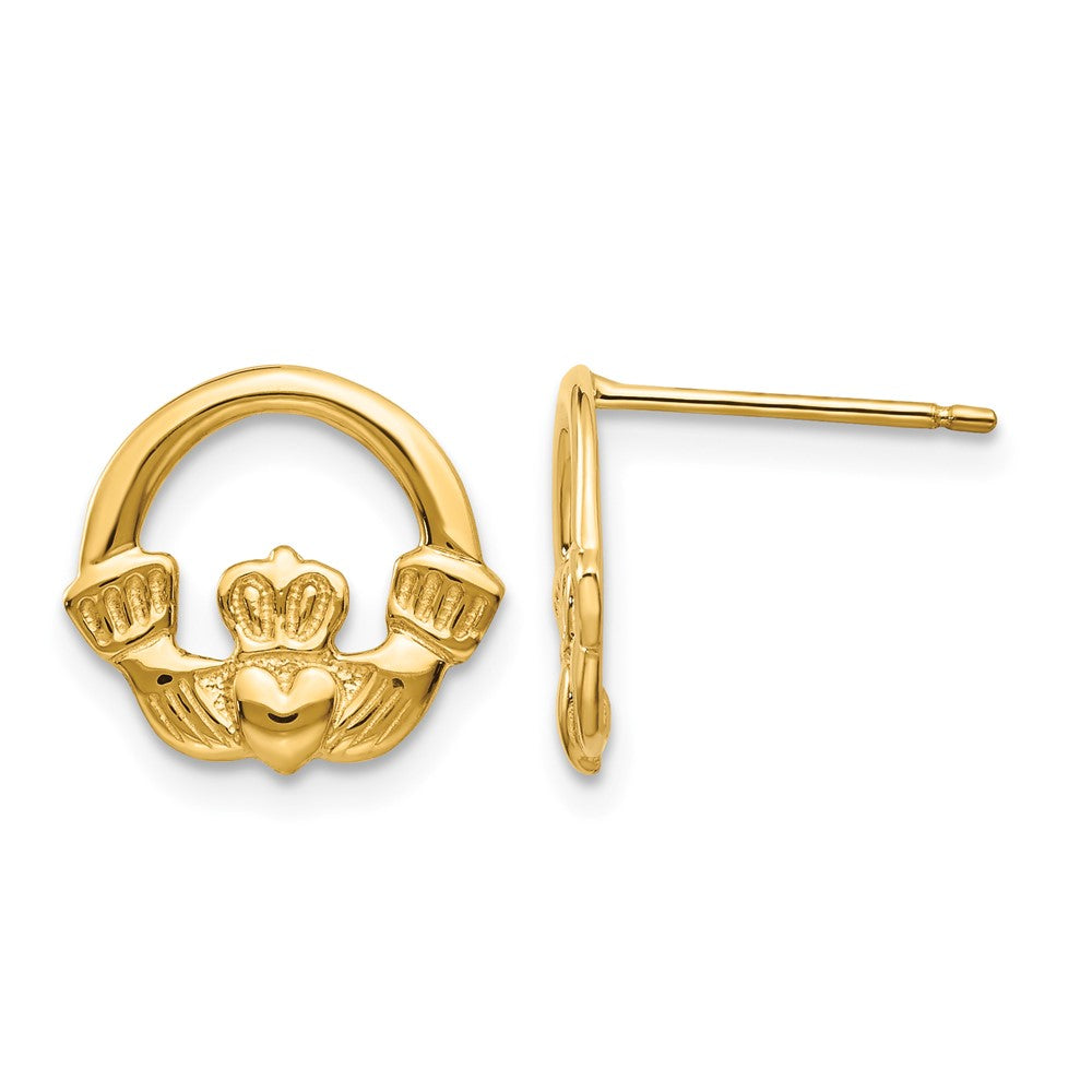 14k Claddagh Post Earrings, 11 x 13 mm