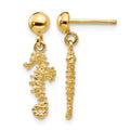 14k 3-D Mini Seahorse Dangle Post Earrings, 20 x 6 mm