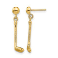 14k Golf Club Dangle Post Earrings, 23 x 5 mm