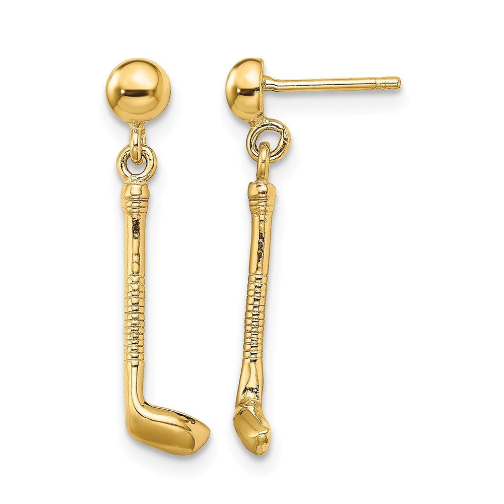 14k Golf Club Dangle Post Earrings, 23 x 5 mm