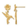 14k Hummingbird Dangles from Flower Post Earrings, 24 x 14 mm