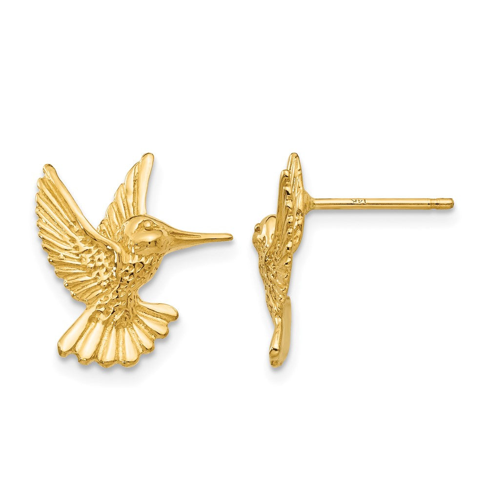 14k Hummingbird Post Earrings, 15 x 13 mm