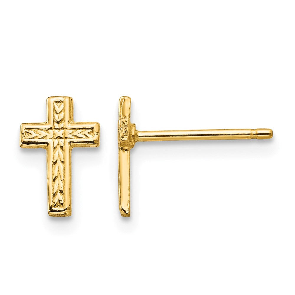 14k Small Polished Cross Post Earrings, 9 x 6 mm
