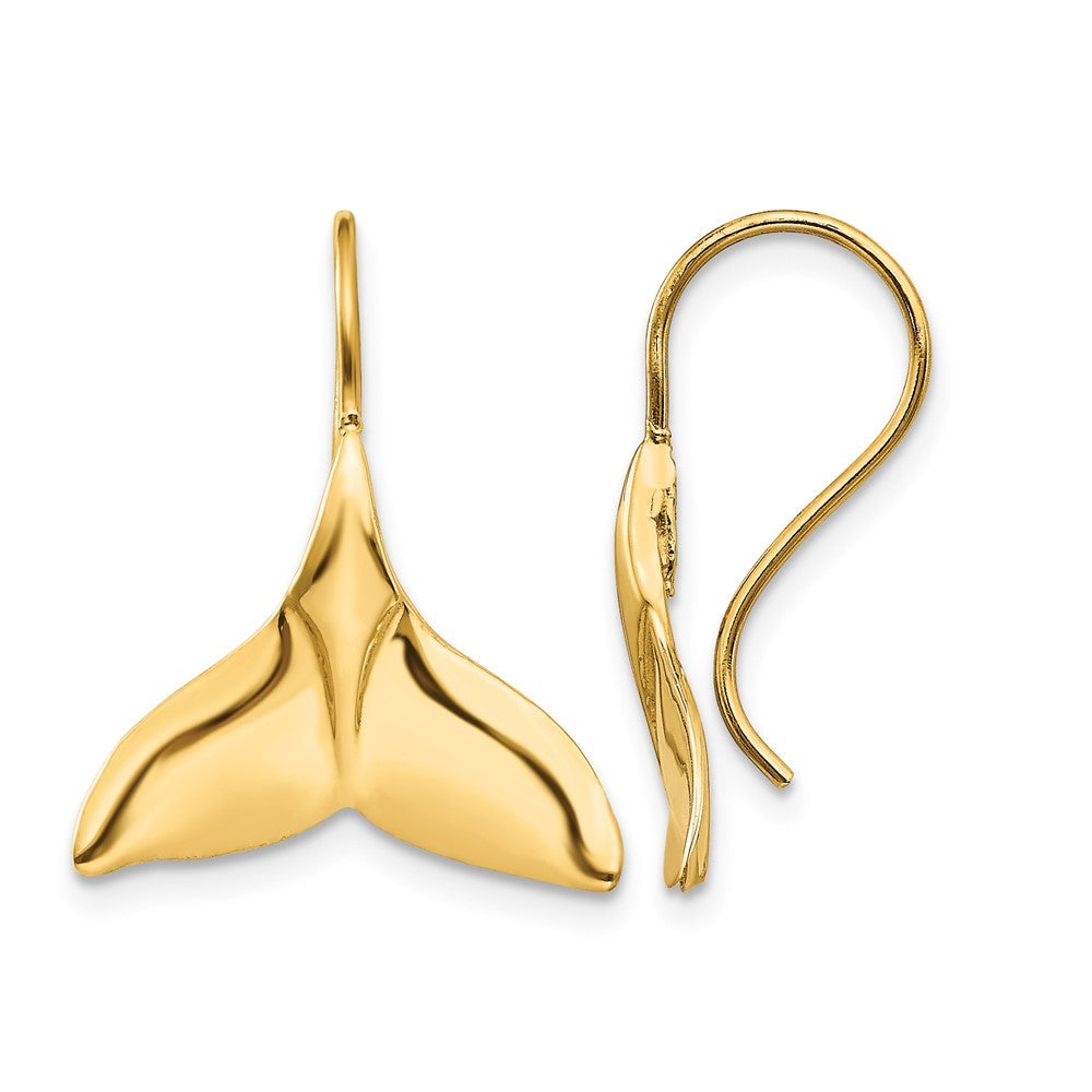 14k Polished Whale Tail French Hook Earrings, 29 x 17 mm