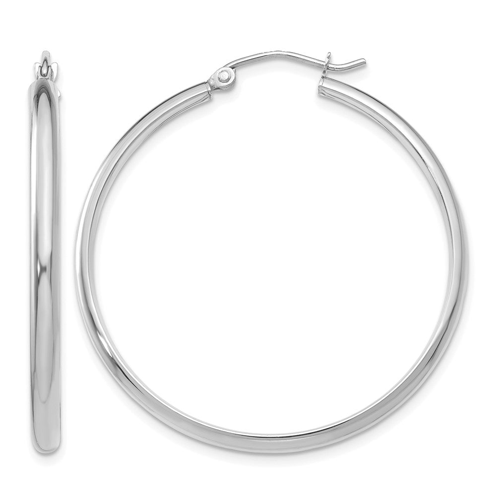 14k White Gold 2.75x35mm Polished Tube Hoop Earrings, 35 x 2.75 mm