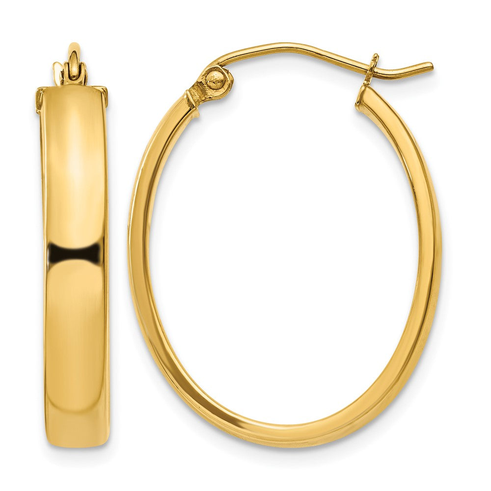 14k 4x25mm Lightweight Oval Tube Hoop Earrings, 24 x 4 mm