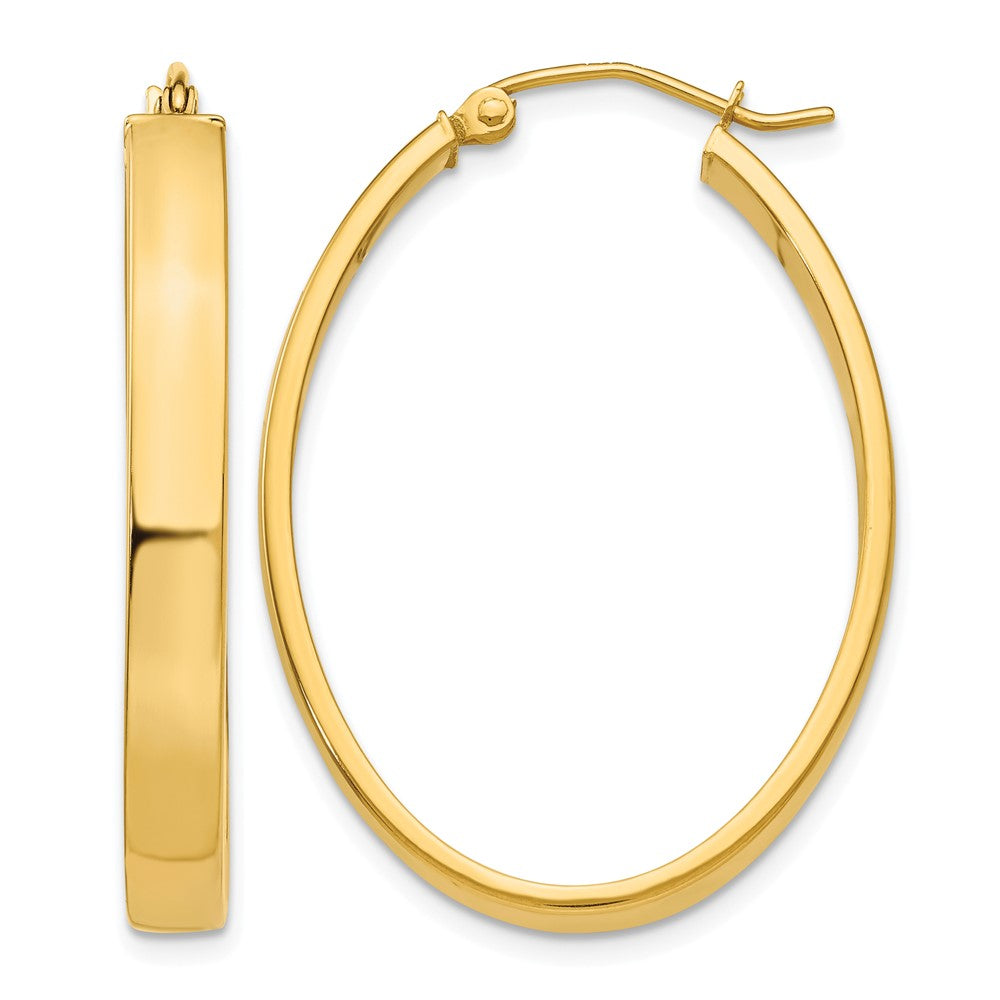 14k 4x35mm Lightweight Oval Tube Hoop Earrings, 34 x 4 mm
