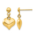 14k Polished Puffed Heart Dangle Post Earrings, 16 x 12 mm