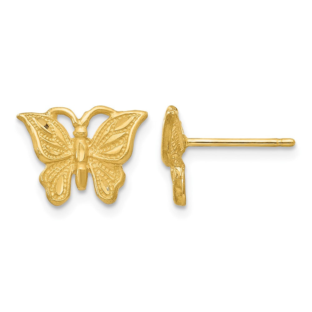 14K Diamond-cut Butterfly Post Earrings, 8 x 11 mm