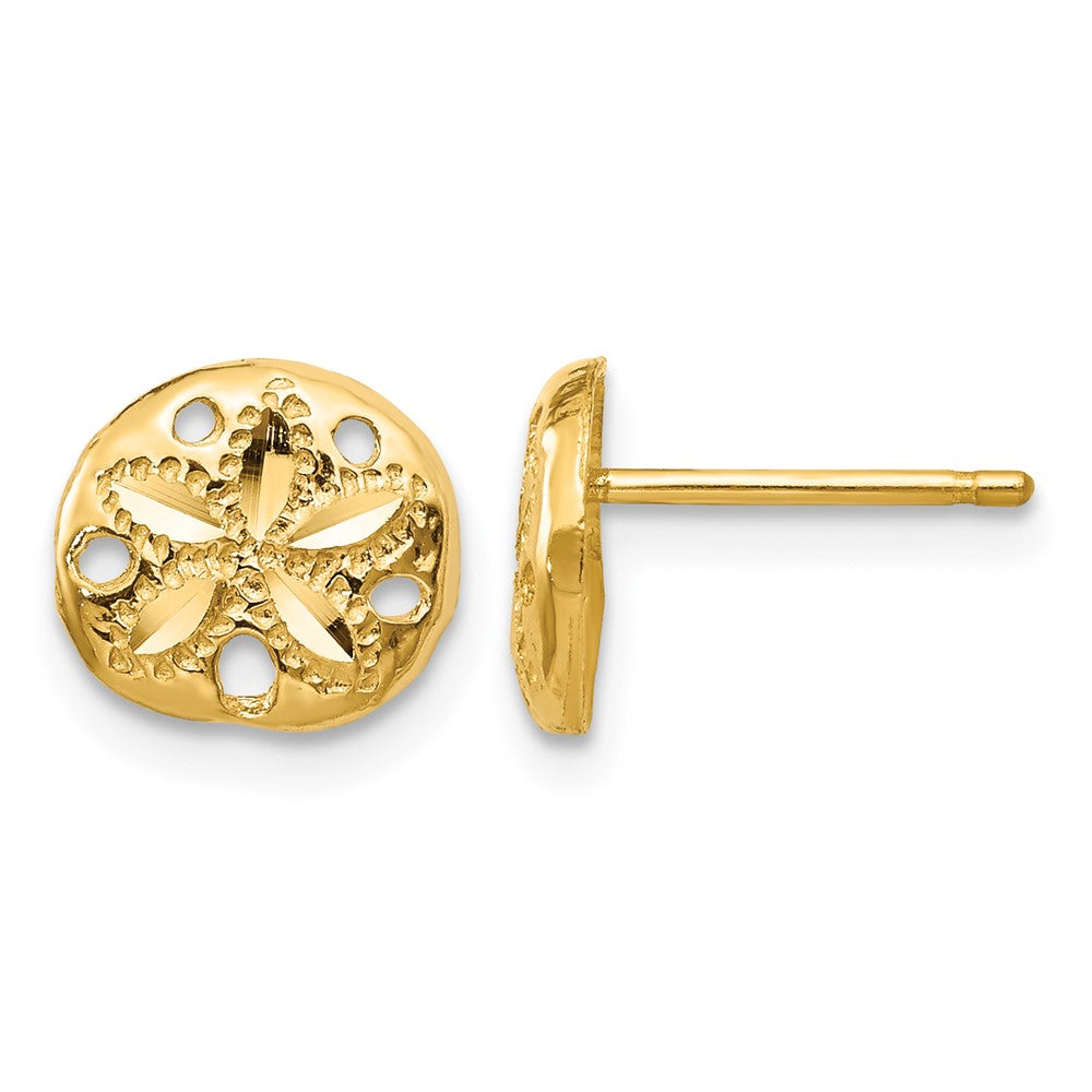 14K Diamond-cut Sand Dollar Earrings, 8 x 9 mm