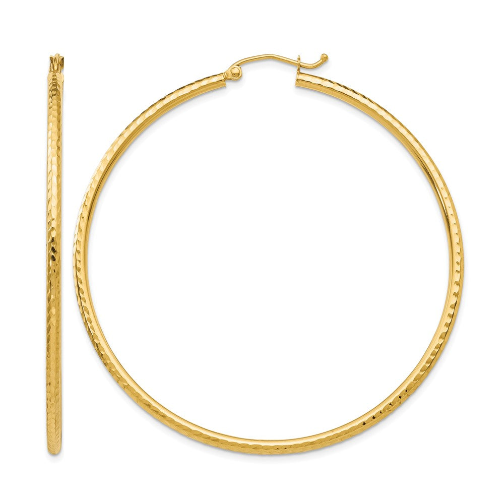 14k 2x55mm Diamond-cut Round Tube Hoop Earrings, 55 x 2 mm