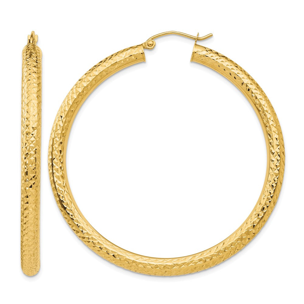 14k 4x50mm Diamond-cut Round Tube Hoop Earrings, 50 x 4 mm, 4.05 g