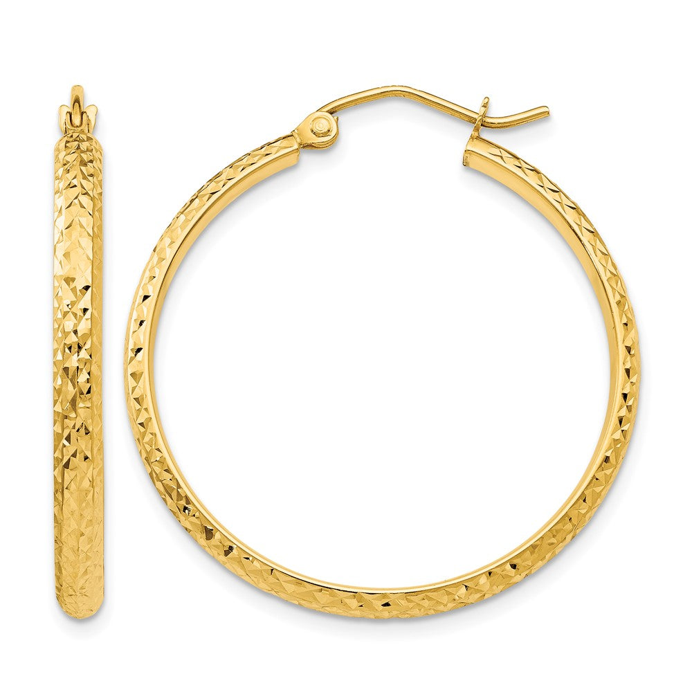 14K 2.8x30mm Diamond-cut Tube Hoop Earrings, 30 x 2.5 mm