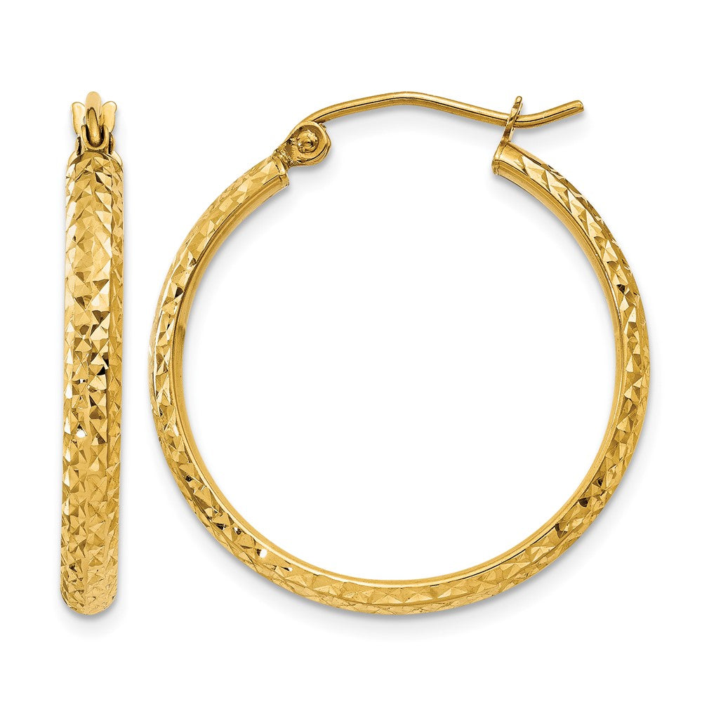 14K 2.8x25mm Diamond-cut Tube Hoop Earrings, 25 x 2.5 mm