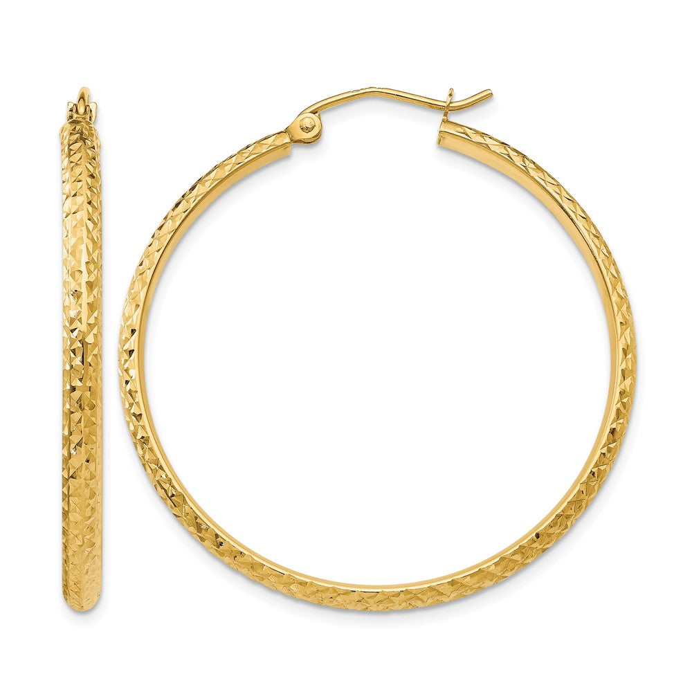 14K 2.8x37mm Diamond-cut Tube Hoop Earrings, 37 x 2.5 mm
