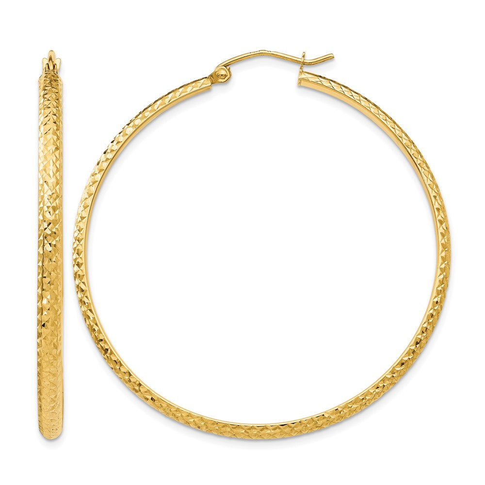 14K 2.8x46mm Diamond-cut Tube Hoop Earrings, 46 x 2.5 mm