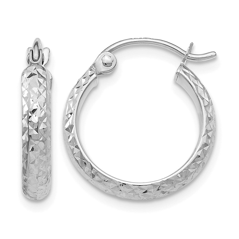14K White Gold 2.8x15mm Diamond-cut Tube Hoop Earrings, 15 x 2.5 mm
