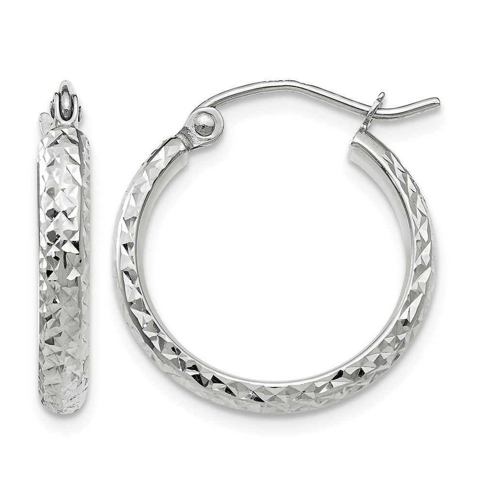 14K White Gold 2.8x18mm Diamond-cut Tube Hoop Earrings, 18 x 2.5 mm