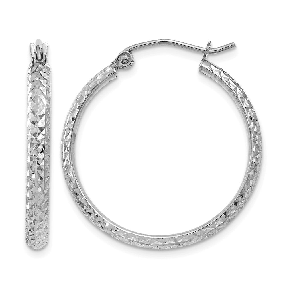 14K White Gold 2.8x25mm Diamond-cut Tube Hoop Earrings, 25 x 2.5 mm