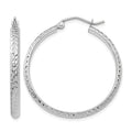 14K White Gold 2.8x30mm Diamond-cut Tube Hoop Earrings, 30 x 2.5 mm