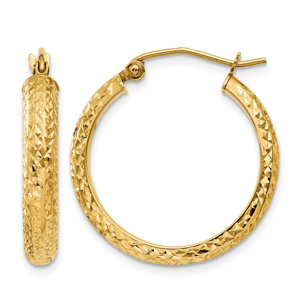 14K 3.5x22mm Diamond-cut Tube Hoop Earrings, 22 x 3.5 mm