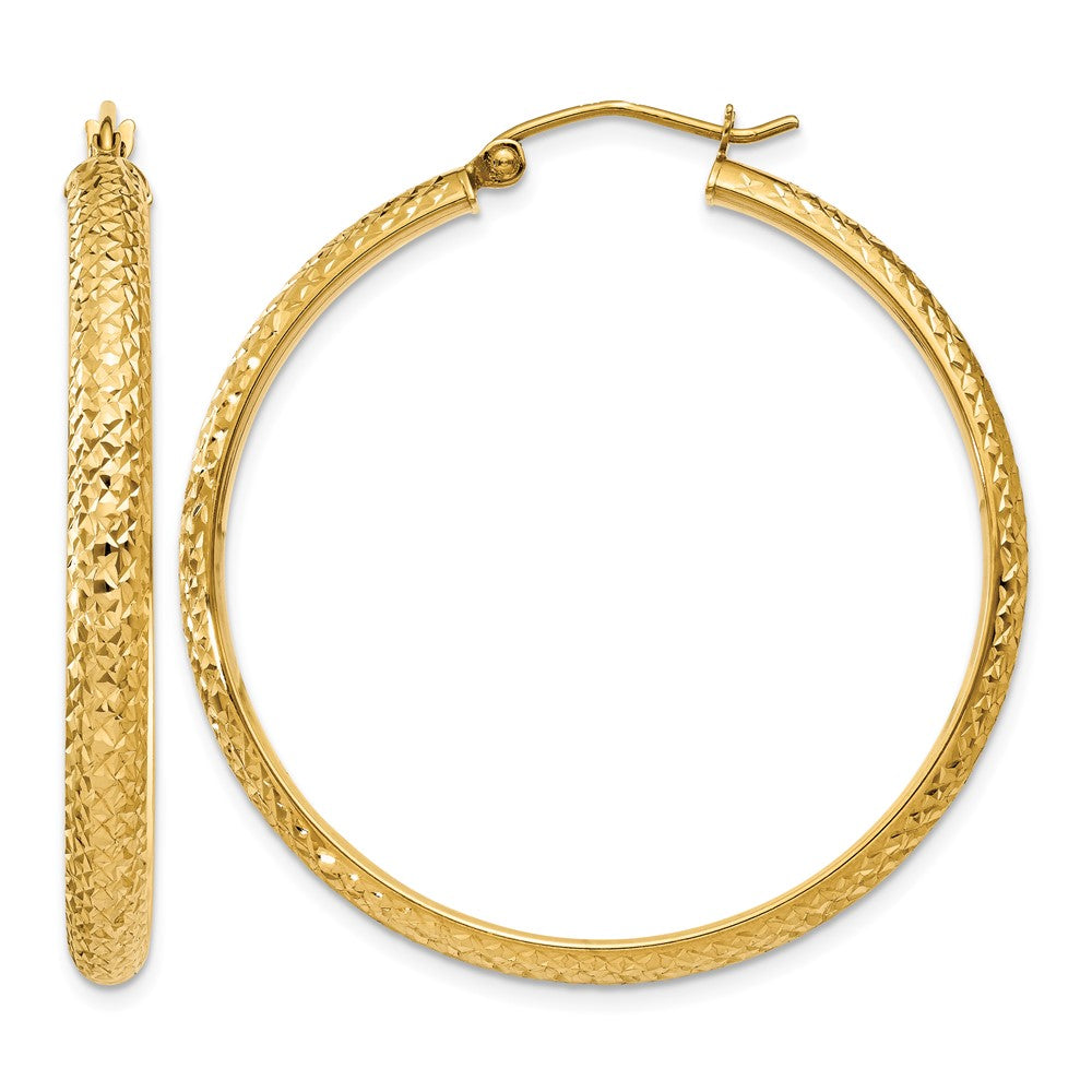 14K 3.5x38mm Diamond-cut Tube Hoop Earrings, 38 x 3.5 mm