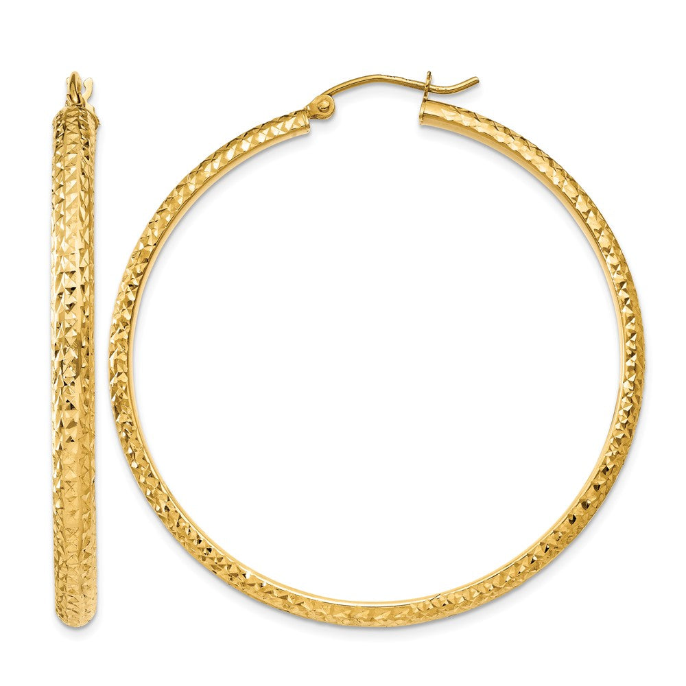 14K 3.5x46mm Diamond-cut Tube Hoop Earrings, 46 x 3.5 mm