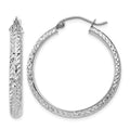 14K White Gold 3.5x28mm Diamond-cut Tube Hoop Earrings, 28 x 3.5 mm