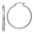 14K White Gold 3.5x34mm Diamond-cut Tube Hoop Earrings, 34 x 3.5 mm