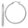14K White Gold 3.5x38mm Diamond-cut Tube Hoop Earrings, 38 x 3.5 mm
