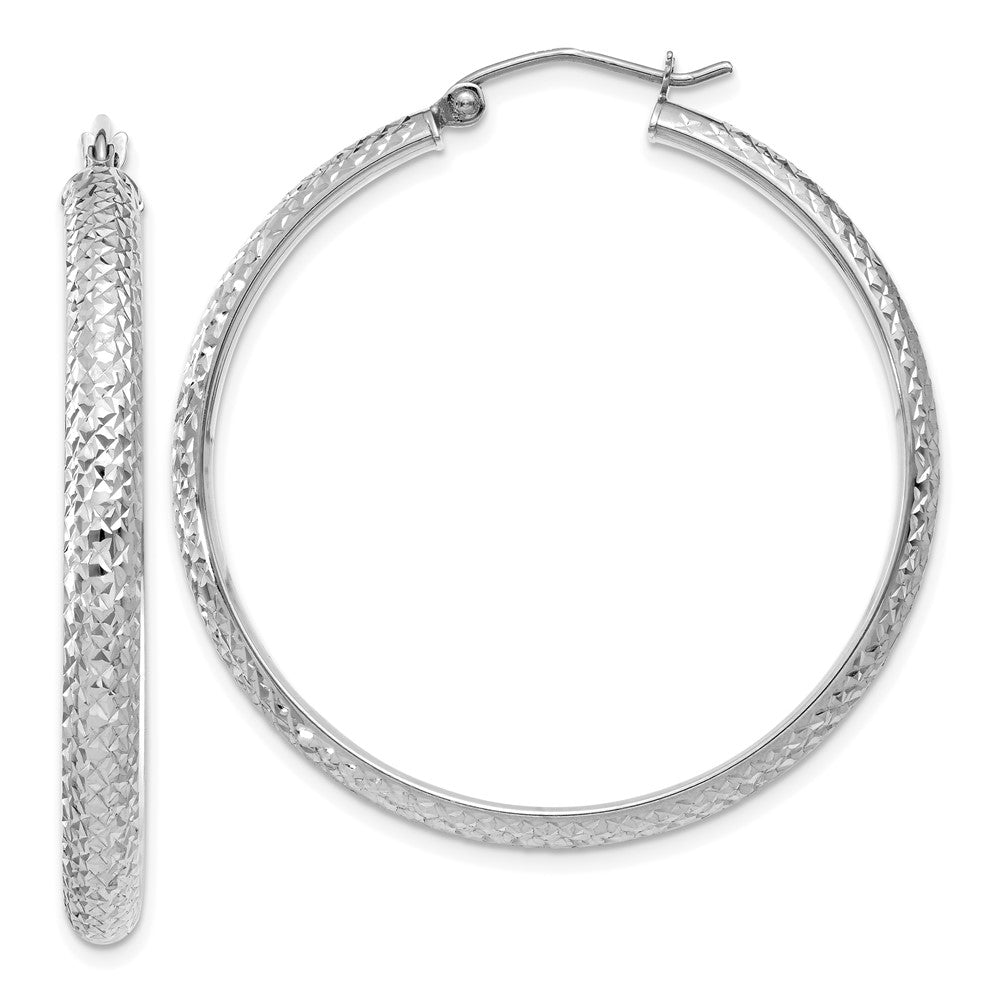 14K White Gold 3.5x38mm Diamond-cut Tube Hoop Earrings, 38 x 3.5 mm