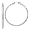 14K White Gold 3.5x46mm Diamond-cut Tube Hoop Earrings, 46 x 3.5 mm
