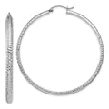 14K White Gold 3.5x52mm Diamond-cut Tube Hoop Earrings, 52 x 3.5 mm