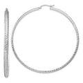 14K White Gold 3.5x65mm Diamond-cut Tube Hoop Earrings, 65 x 3.5 mm