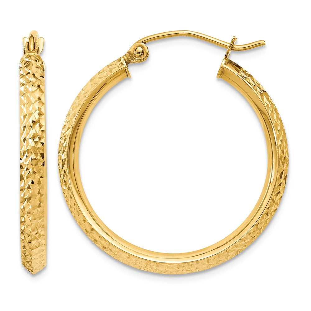 14K 2.5x25mm Knife-Edge Diamond-cut Tube Hoop Earrings, 25 x 2.5 mm