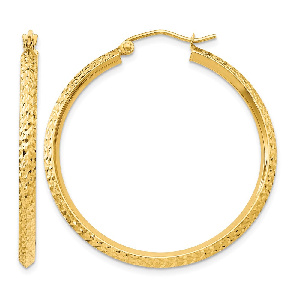 14K 2.5x35mm Knife-Edge Diamond-cut Tube Hoop Earrings, 35 x 2.5 mm